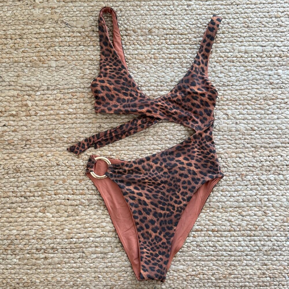 Monday Swimwear Leopard Print One-Piece in Rust and Black